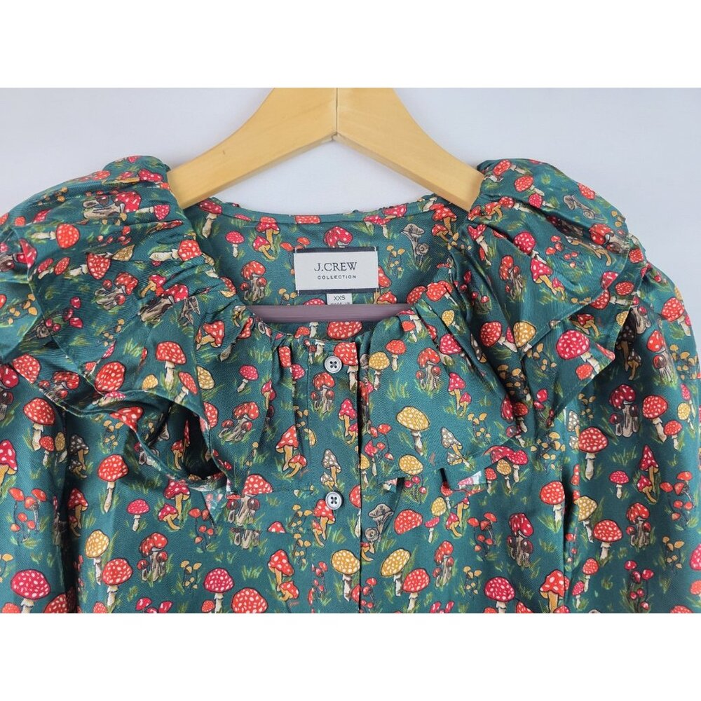 J.Crew Collection Women's Shirt Size XXS Green Mushroom Silk Long Sleeve Blouse - Picture 3 of 12